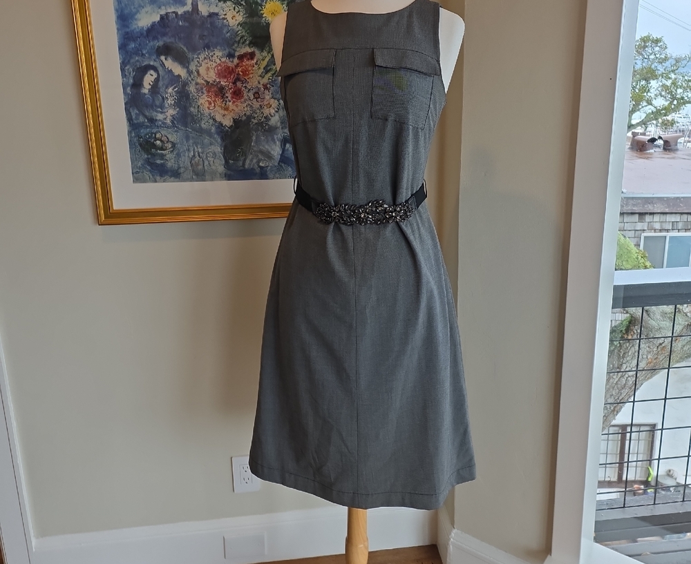 Banana Republic Gray Midi Dress with Embellished Belt